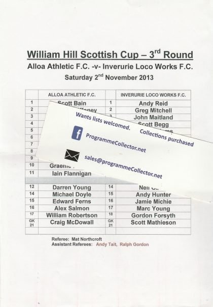 Alloa Athletic v Inverurie Loco Works  02-Nov-2013