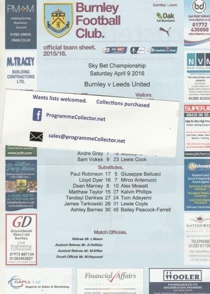 Burnley v Leeds United 09-Apr-2016