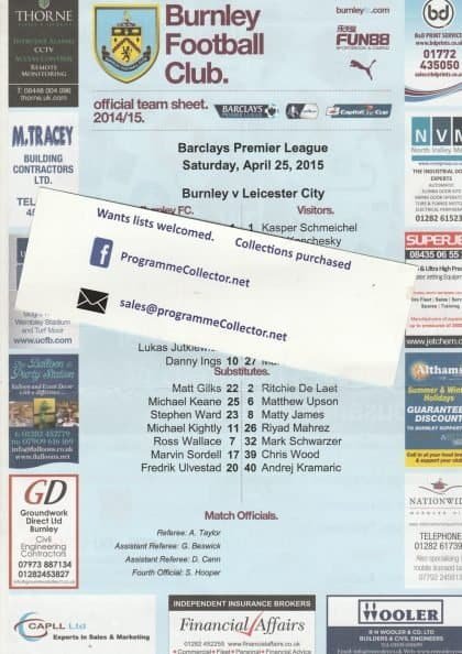 Burnley v Leicester City 25-Apr-2015
