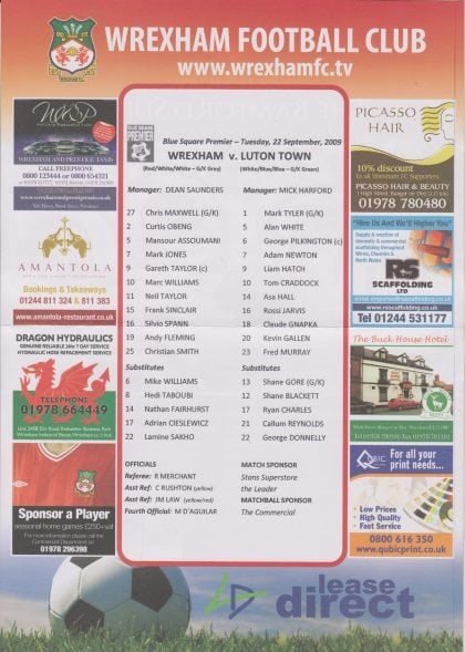 Wrexham v Luton Town 22-Sep-2009