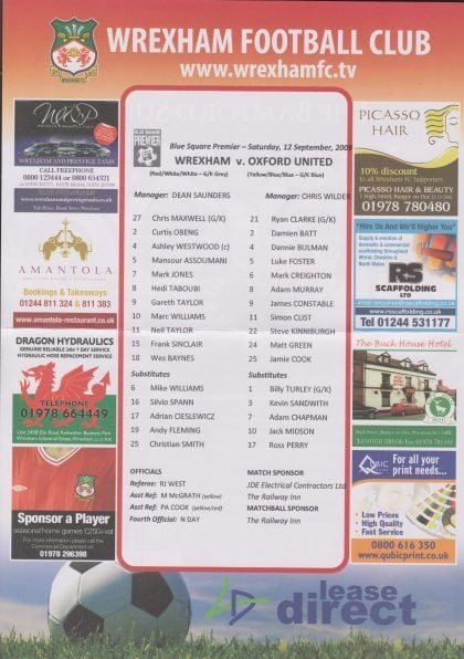 Wrexham v Oxford United 12-Sep-2009