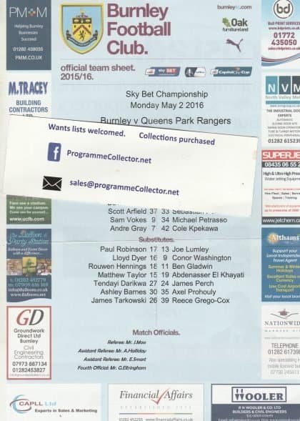 Burnley v Queens Park Rangers 02-May-2016