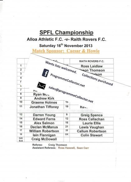 Alloa Athletic v Raith Rovers  16-Nov-2013