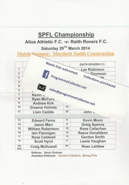 Alloa Athletic v Raith Rovers  29-Mar-2014