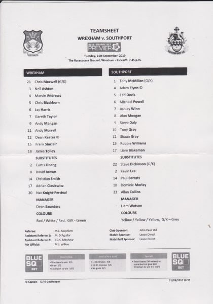 Wrexham v Southport 21-Sep-2010
