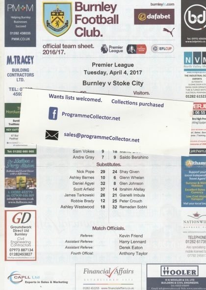 Burnley v Stoke City 04-Apr-2017