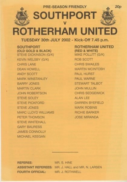 Southport v Rotherham United 30-Jul-2002
