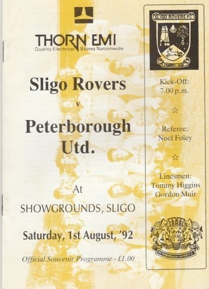 Sligo Rovers v Peterborough United  01-Aug-1992