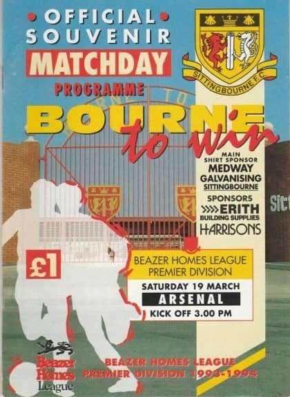 Sittingbourne v Arsenal  19-Mar-1994