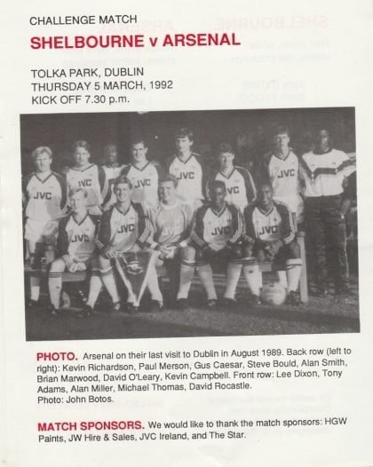 Shelbourne v Arsenal  05-Mar-1992