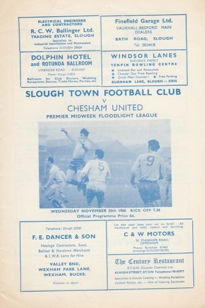 Slough Town v Chesham United   20-Nov-1968