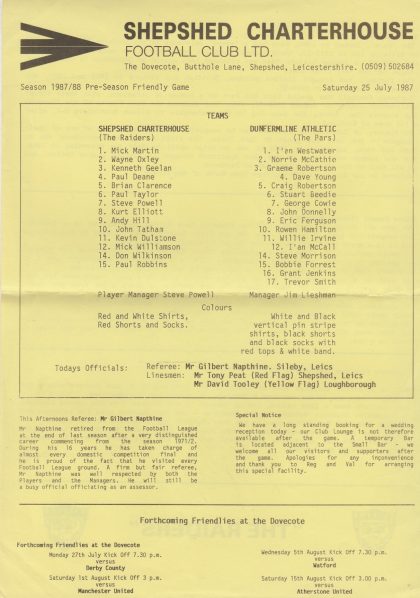 Shepshed Charterhouse v Dunfermline Athletic 25-Jul-1987