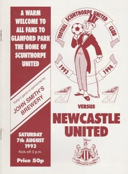 Scunthorpe United v Newcastle United  07-Aug-1993