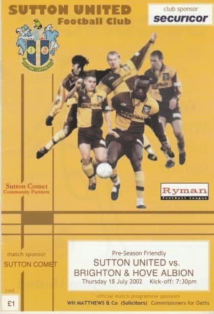 Sutton United v Brighton & Hove Albion   18-Jul-2002