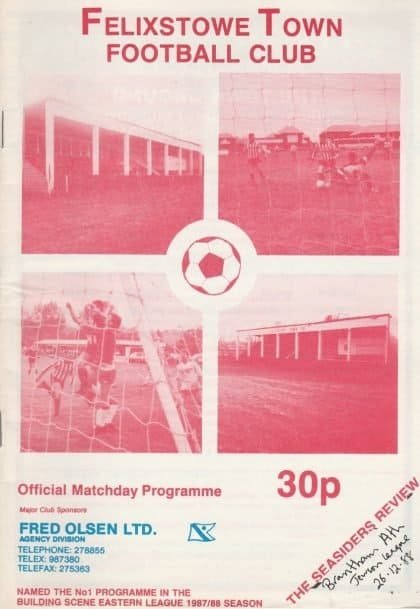 Felixstowe Town v Brantham Athletic  26-Dec-1988