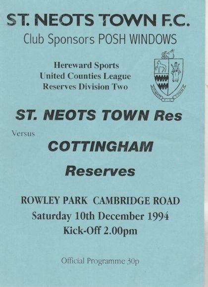 St Neots Town Reserves v Cottingham Reserves  10-Dec-1994