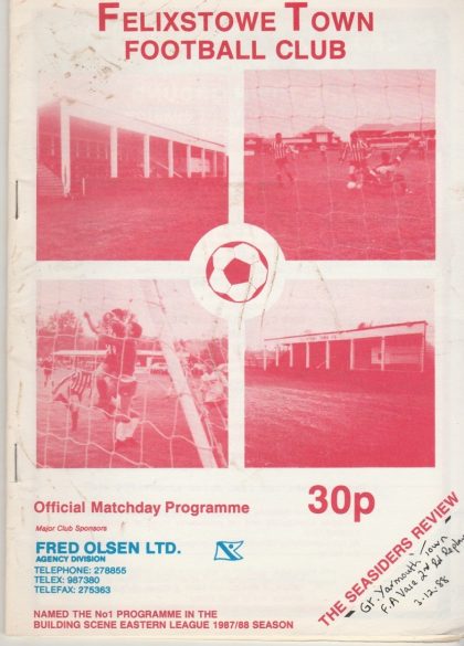 Felixstowe Town v Great Yarmouth Town  03-Dec-1988