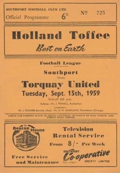 Southport v Torquay United  15-Sep-1959