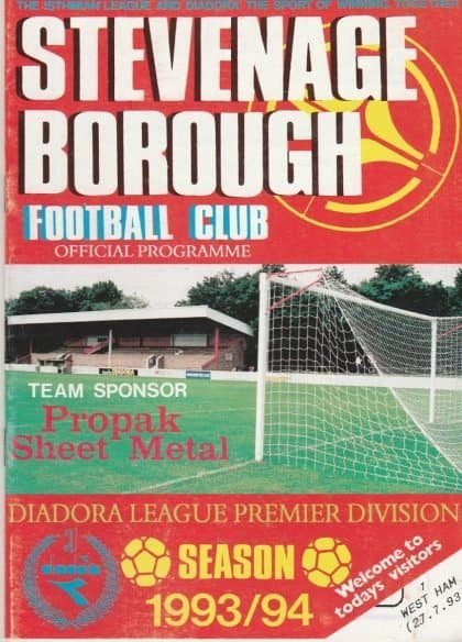Stevenage Borough v West Ham United  23-Jul-1993
