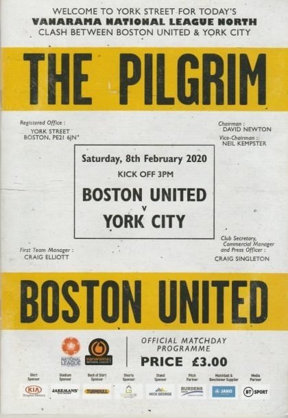 Boston United  v York City 08-Feb-2020