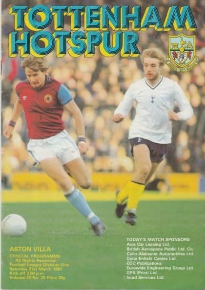 Tottenham Hotspur v Aston Villa 21-Mar-1981