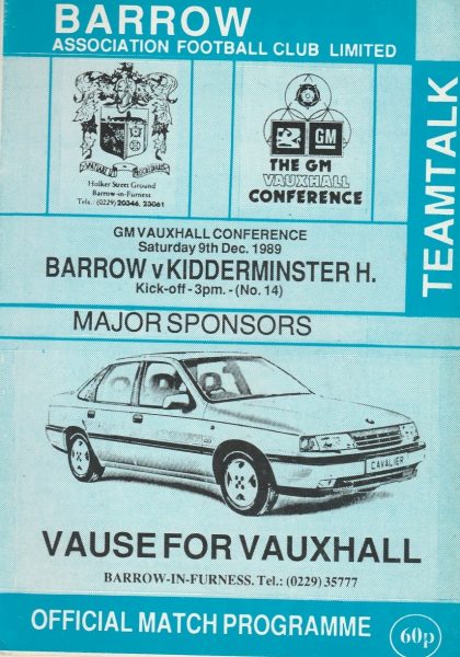 Barrow v Kidderminster Harriers 09-Dec-1989