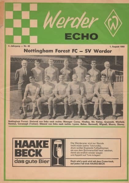 Werder Bremen v Nottingham Forest  01-Aug-1968
