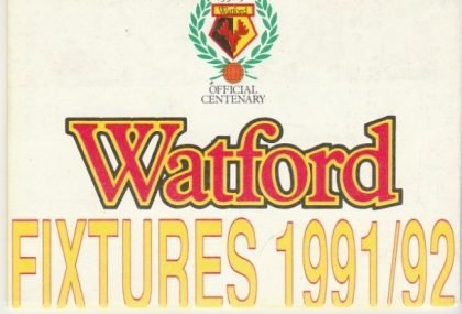 Watford Fixture card 1991-92