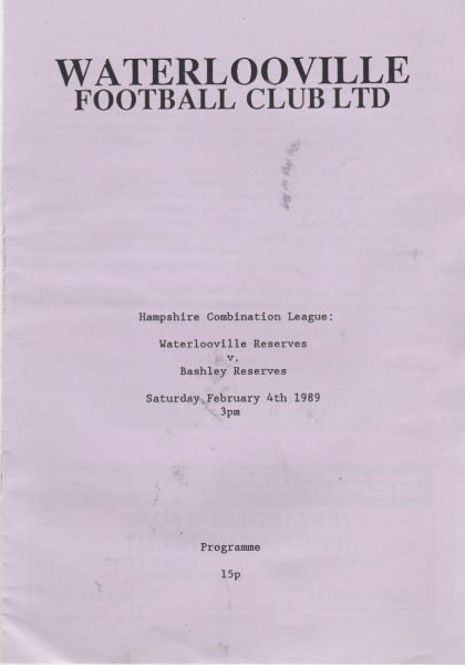 Waterlooville Reserves v Bashley Reserves  04-Feb-1989