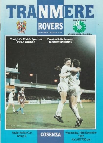 Tranmere Rovers v Cosenza  16-Dec-1992