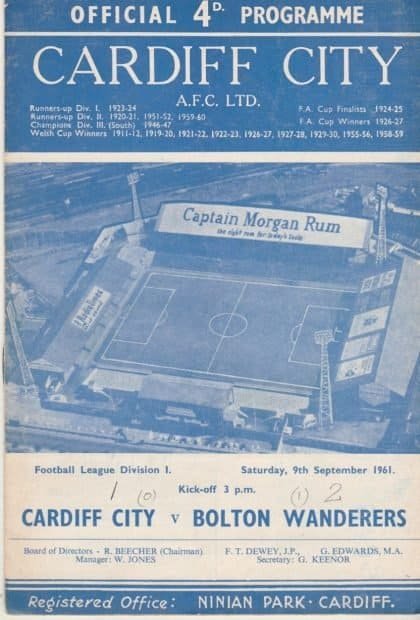 Cardiff City v Bolton Wanderers  09-Sep-1961