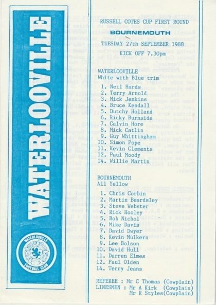 Waterlooville v Bournemouth FC 27-Sep-1988