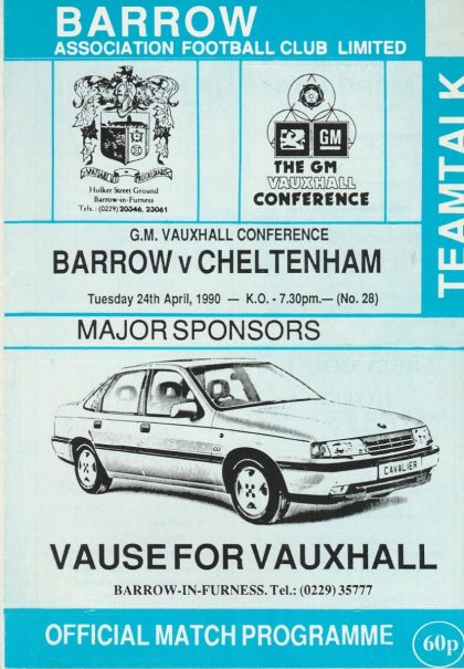 Barrow v Cheltenham Town 24-Apr-1990