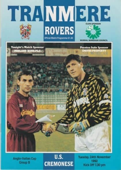 Tranmere Rovers v U.S. Cremonese  24-Nov-1992