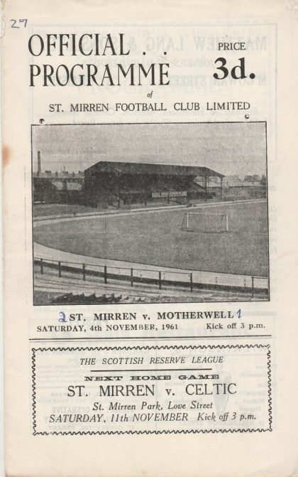 St Mirren v Motherwell 04-Nov-1961