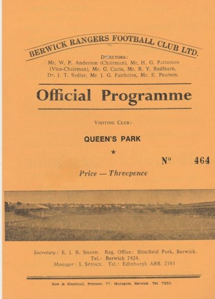Berwick Rangers v Queen's Park  19-Mar-1966