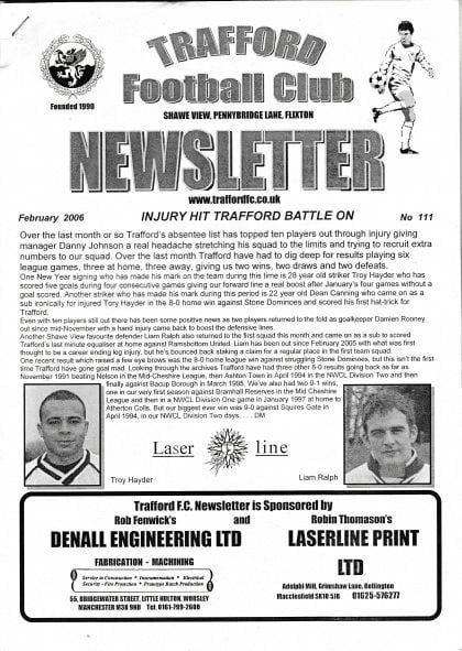 Trafford Football Club Newsletter  no111 Feb 2006