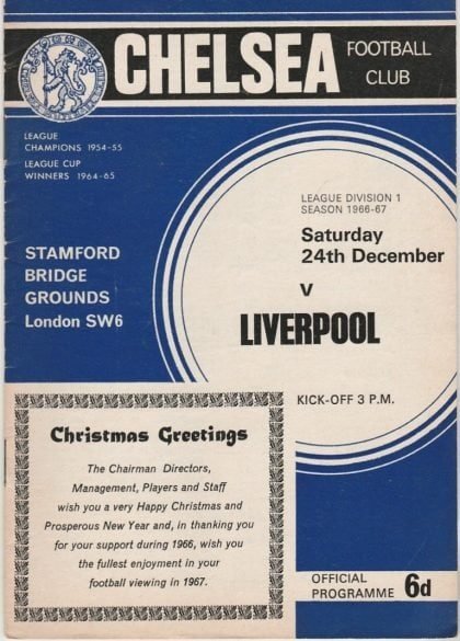 Chelsea v Liverpool  24-Dec-1966