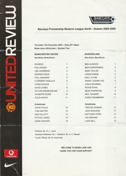 Manchester United Reserves v Sunderland Reserves 11-Nov-2004