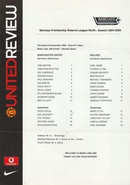 Manchester United Reserves v Wolverhampton Wanderers Reserves 02-Dec-2004