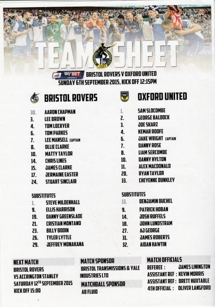 Bristol Rovers v Oxford United 06-Sep-2015