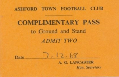 Ashford Town v Opposition unknown  07-Dec-1968