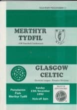 Merthyr Tydfil v Glasgow Celtic 15-Nov-1992