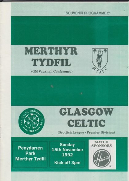 Merthyr Tydfil v Glasgow Celtic 15-Nov-1992