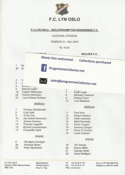 Lyn Oslo v Wolverhampton Wanderers 21-Jul-2004