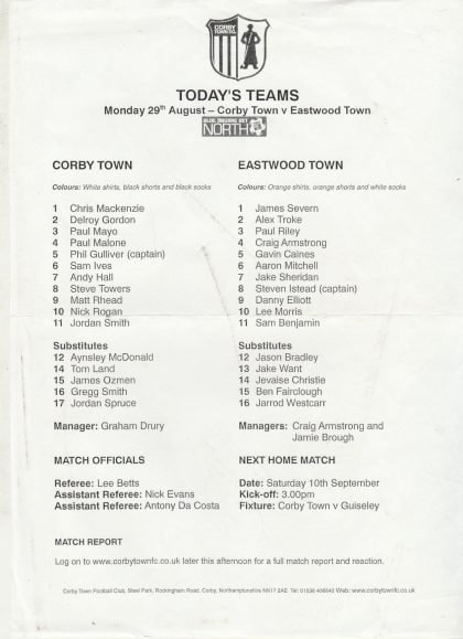 Corby Town v Eastwood Town 29-Aug-2009