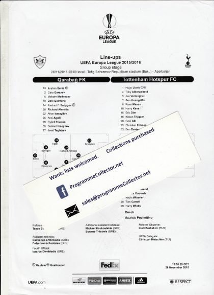 Qarabag v Tottenham Hotspur 26-Nov-2015