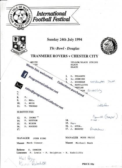 Tranmere Rovers v Chester City  24-Jul-1994
