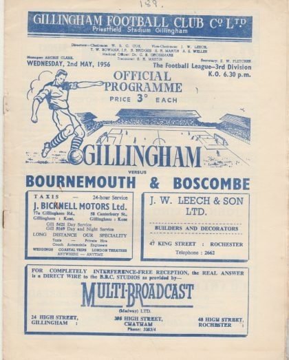Gillingham v Bournemouth and Boscombe Athletic 02-May-1956