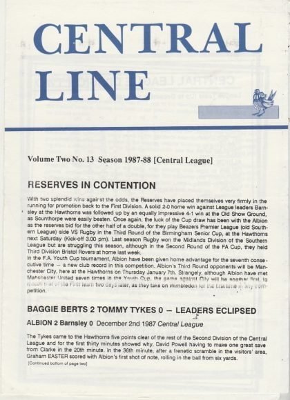 West Bromwich Albion Reserves v Notts County Reserves 30-Dec-1987
